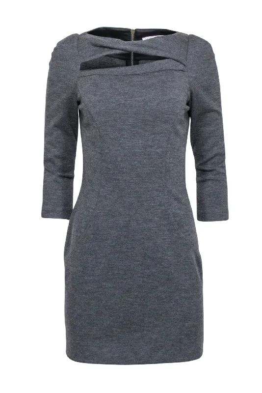 Diane von Furstenberg - Grey Sheath Dress w/ Peek-a-Boo Front Detail Sz 6 Trendy unclassified dresses