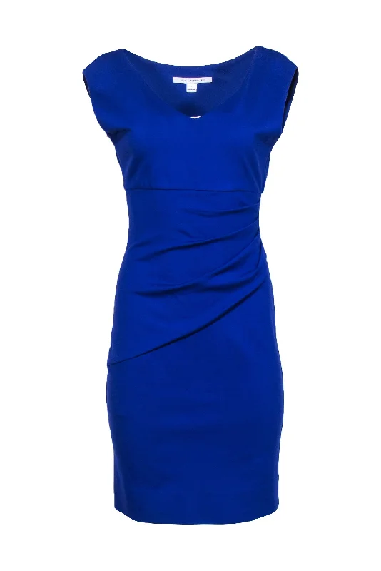 Diane von Furstenberg - Cobalt Fitted Sheath Dress w/ Gathered Waistline Sz 6 Smocked unclassified dresses