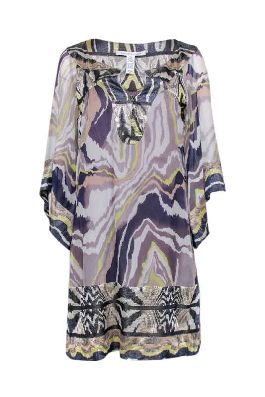 Diane von Furstenberg - Grey, Purple, Navy, & Green Print Shift Dress Sz 8 Corset unclassified dresses