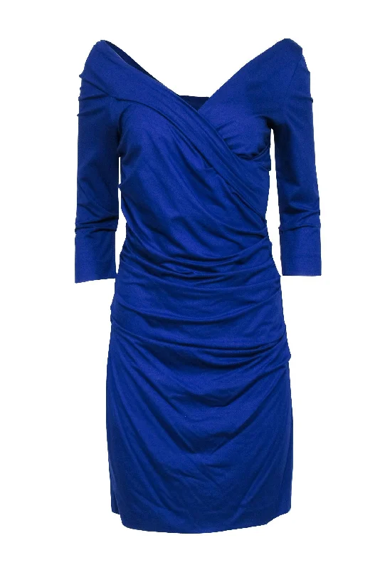 Diane von Furstenberg - Royal Blue Ruched Fitted Dress Sz M Holiday unclassified dresses