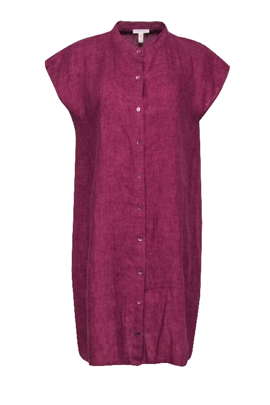 Eileen Fisher - Purple Organic Linen Button Front Dress Sz S Fall unclassified dresses