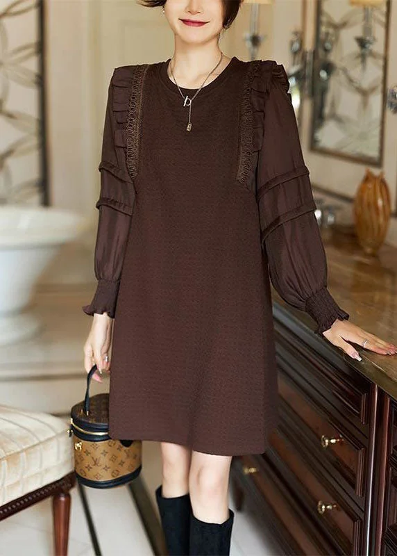 Elegant Coffee O-Neck Ruffled Patchwork Cotton Dresses Spring Floral unclassified dresses Elegant Coffee O-Neck Ruffled Patchwork Cotton Dresses Spring Floral unclassified dresses