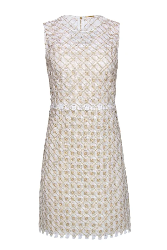 Elie Tahari - White & Metallic Gold "Rosaleen" Dress Sz 4 Affordable unclassified dresses