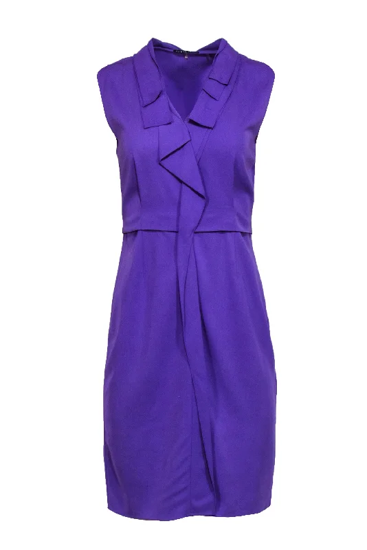 EIie Tahari - Purple Sleeveless Silk Blend Ruffle Front Dress Sz 4 Winter unclassified dresses