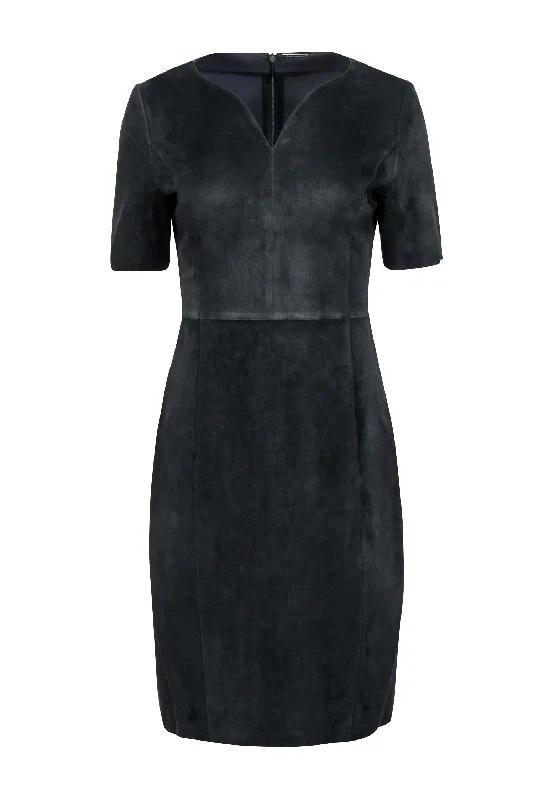 Elie Tahari - Charcoal Grey Suede Front Shift Dress Sz 8 Chic unclassified dresses