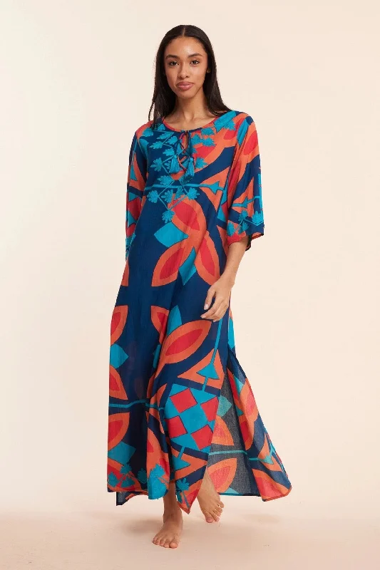 Elina Navy Abstract Caftan Dress Monochrome unclassified dresses