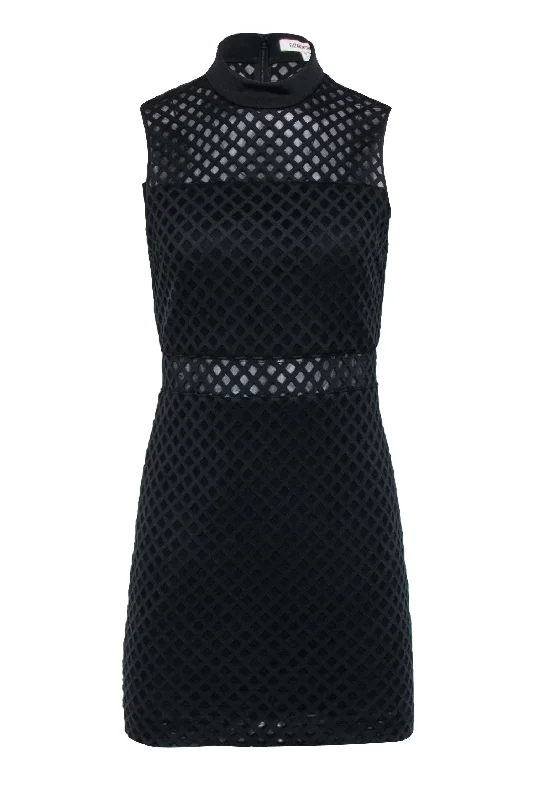 Elizabeth & James - Black w/ Mesh Diamond Laser Cut Detail Dress Sz 6 Elegant unclassified dresses