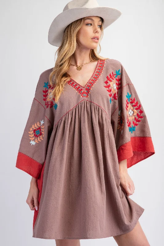 Embroidered Poly Linen Woven Dress Printed unclassified dresses