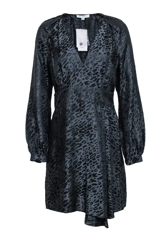 Equipment - Black Silk Blend Leopard Print "Alexandria" Dress Sz 8 Striped unclassified dresses