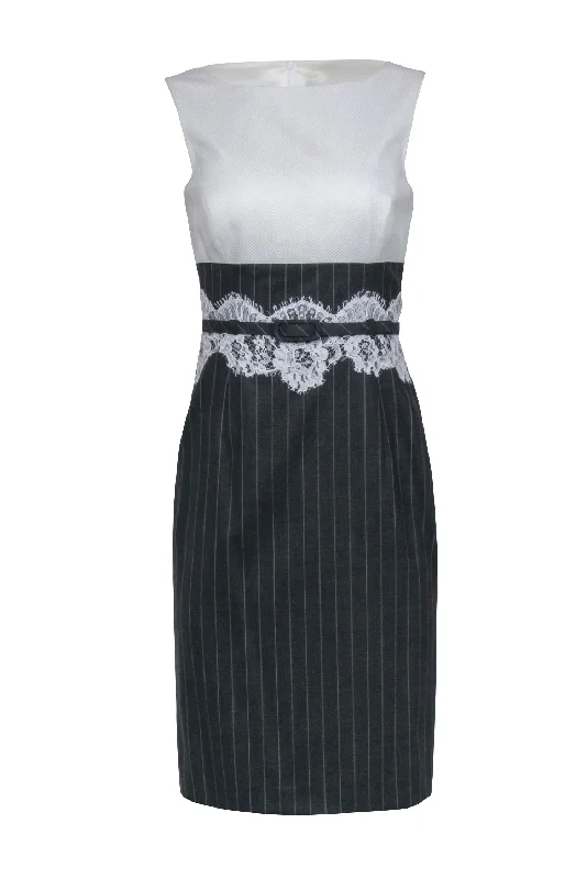 Escada - Ivory w/ Grey Pinstripes Sheath Dress Sz 6 Pastel unclassified dresses