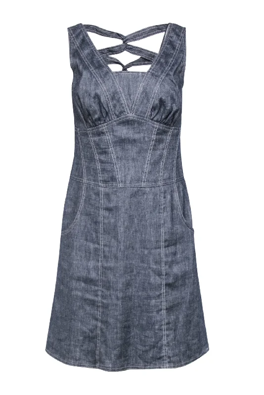 Etcetera - Grey Chambray Corset-Style Sheath Dress Sz 8 Boho unclassified dresses