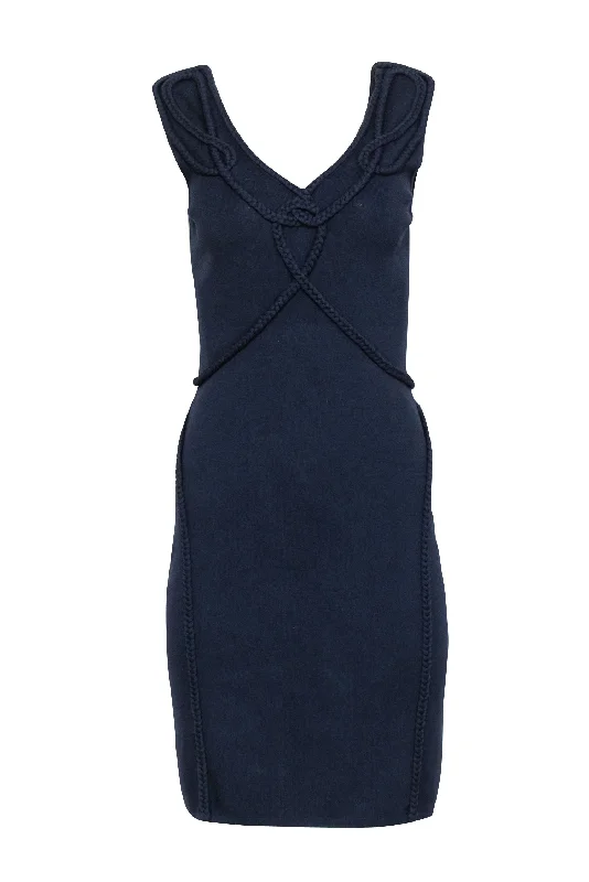 Etcetera - Navy Knit Sleeveless Dress w/ Braided Trim Sz S Travel unclassified dresses