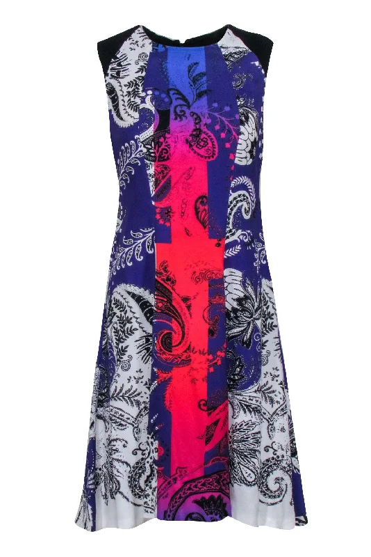 Etro - Purple, Red & Black Multi Print Sleeveless Dress Sz 8 Striped unclassified dresses