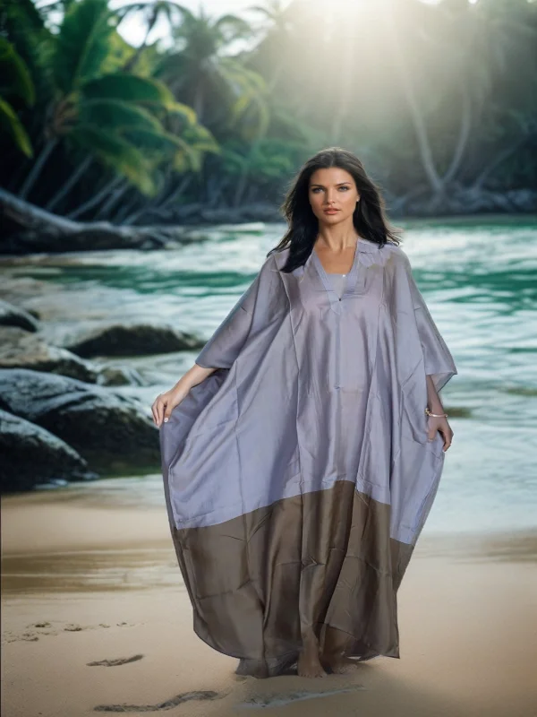 Exclusive luxury 100% organic Silk kaftan - free size Preppy unclassified dresses