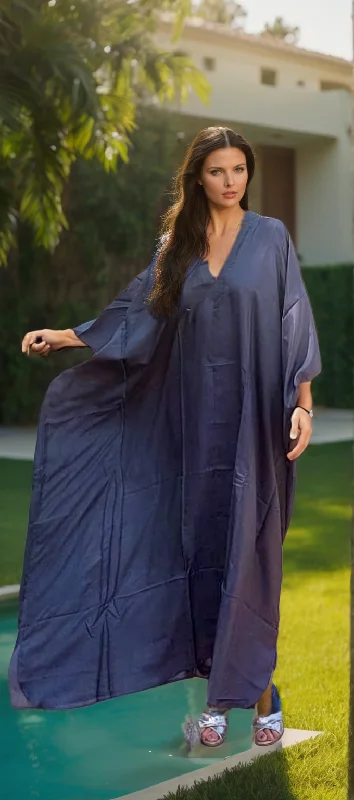 Exclusive luxury 100% organic Silk kaftan - free size in grey Ruffled unclassified dresses