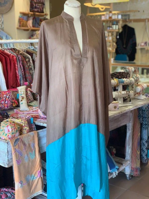 Exclusive luxury Silk kaftan Beige and turquoise Party unclassified dresses