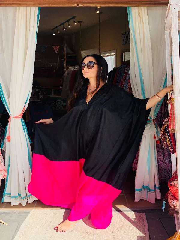 Exclusive luxury Silk kaftan -Black & pink Anniversary unclassified dresses