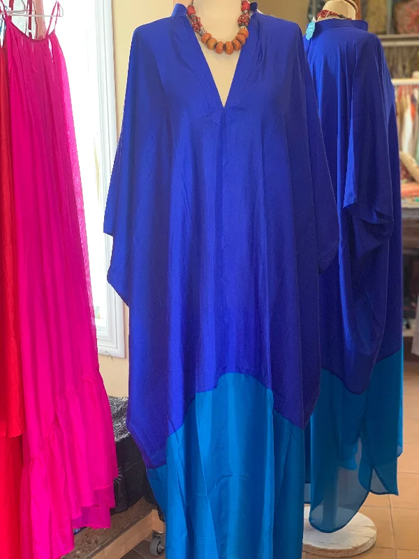 Exclusive luxury Silk kaftan - blues of Ibiza Preppy unclassified dresses