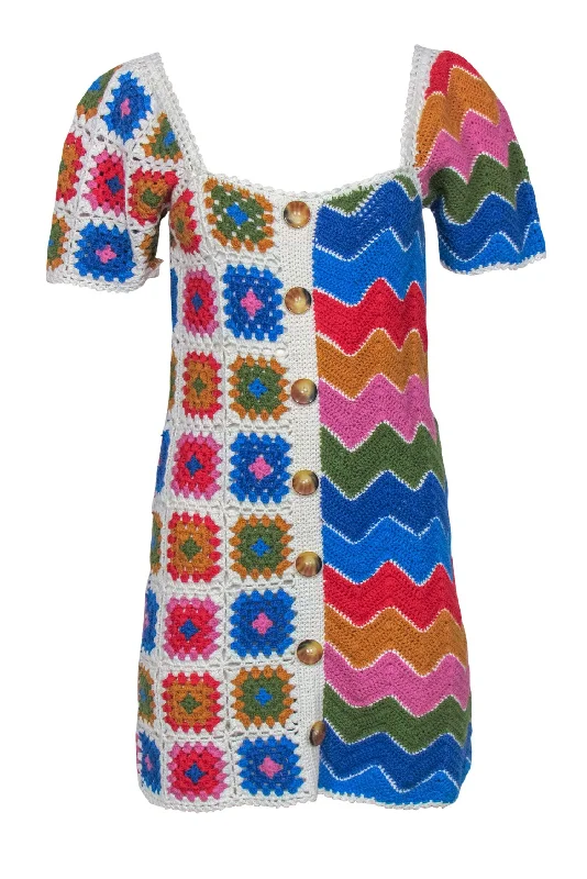 Farm - Multicolored "Mixed Textures Crochet Dress" Sz XS Cotton unclassified dresses