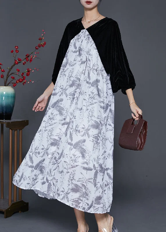 Fashion White Oversized Patchwork Silk Velour Chiffon Dress Spring Best-selling unclassified dresses