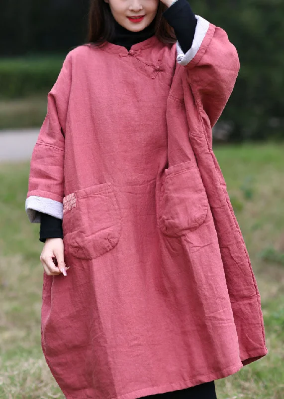 Fine Pink Oriental Button Oversized Pockets Cotton Filled Dress Spring Unique unclassified dresses