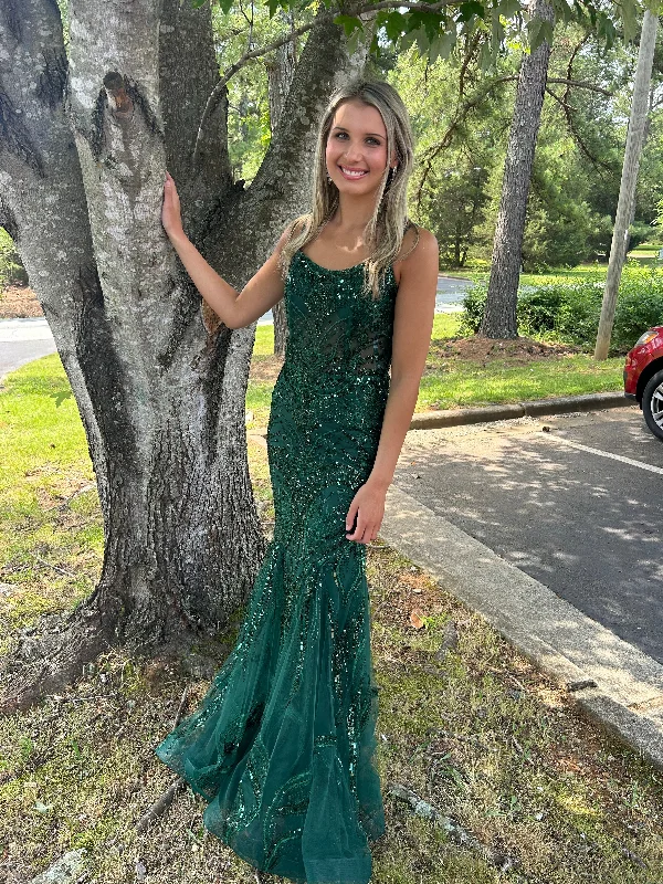 FLAIR PROM 24727 Pine Green Beaded Mermaid Dress Mesh unclassified dresses