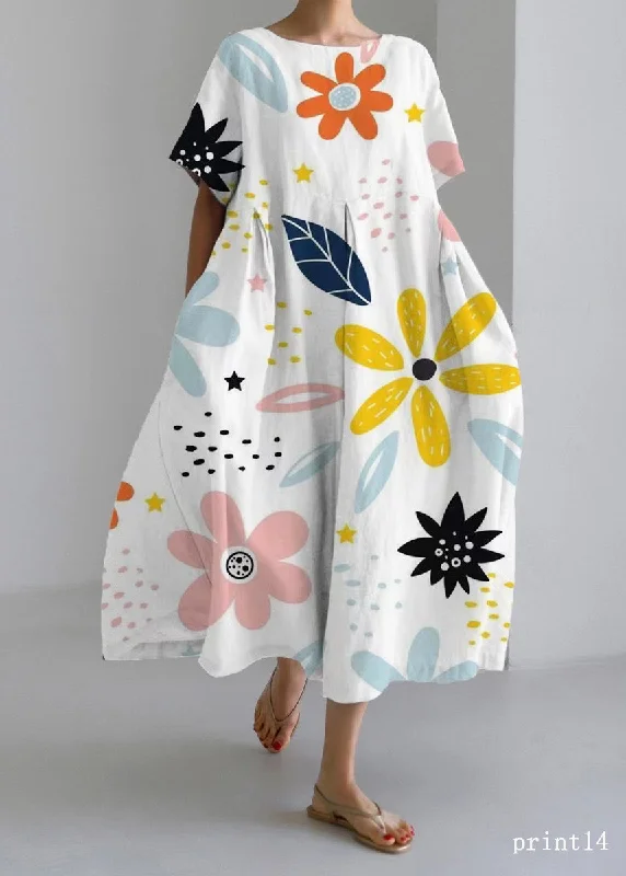 Flower print14 Cotton Dresses Pockets Patchwork Spring Bright color unclassified dresses