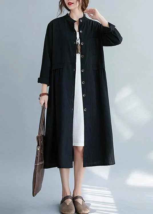 French Black Clothes Stand Collar Button Down A Line Spring Dress Fashionable unclassified dresses