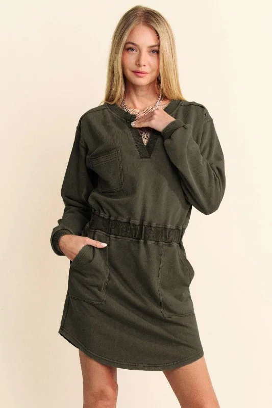 French Terry Utility Dress Grey Ruched unclassified dresses