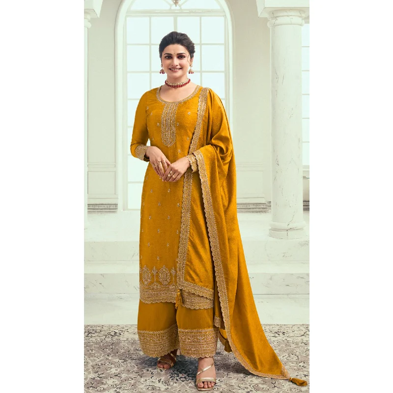 Georgette Fabric Yellow Color Salwar Kameez Dress Ready to Wear Indian Designer Plazzo Suits Satin unclassified dresses