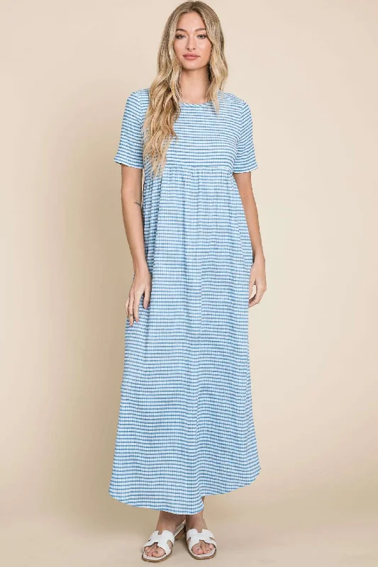 Gingham Poplin Dress Blue Casual chic unclassified dresses