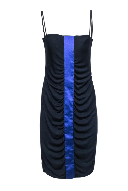 Giorgio Armani - Navy Ruched Sleeveless Dress w/ Blue Center Stripe Sz 10 Mesh unclassified dresses