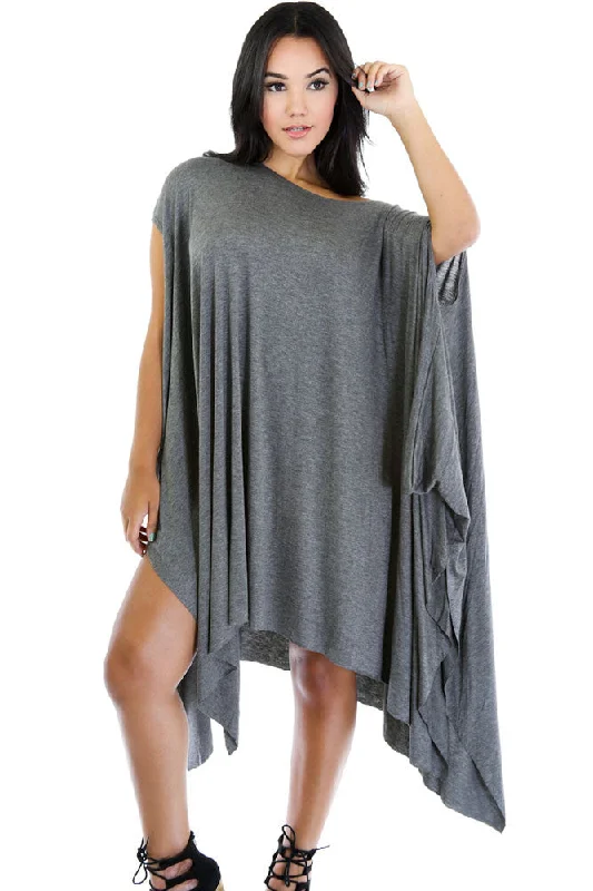 Grey Asymmetrical Draped Tunic Dress Designer unclassified dresses