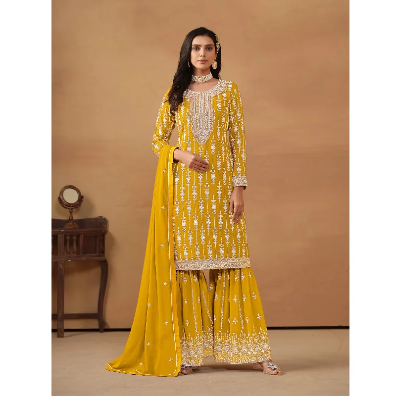 Haldi Function Wear Heavy Embroidery Worked Georgette Fabric Salwar Kameez Plazzo Suits Bodycon unclassified dresses