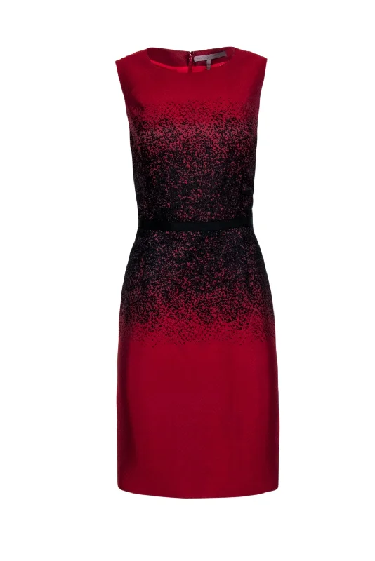 Halston Heritage - Red & Black Ombre Pattern Sheath Dress Sz 8 Women's unclassified dresses