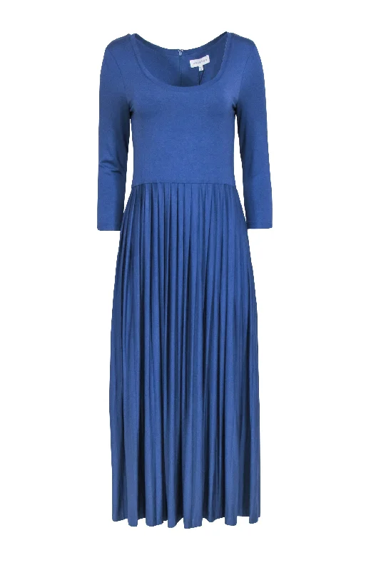 Halston - Blue Crop Sleeve Pleated Detail Dress Sz 10 Anniversary unclassified dresses