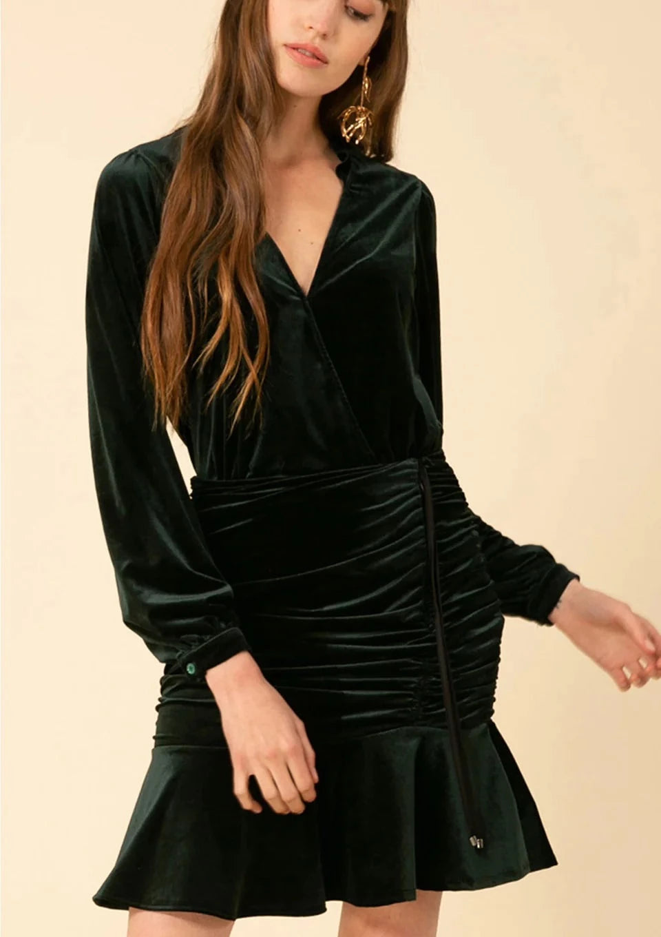 velvet cinch faux wrap dress Chiffon unclassified dresses