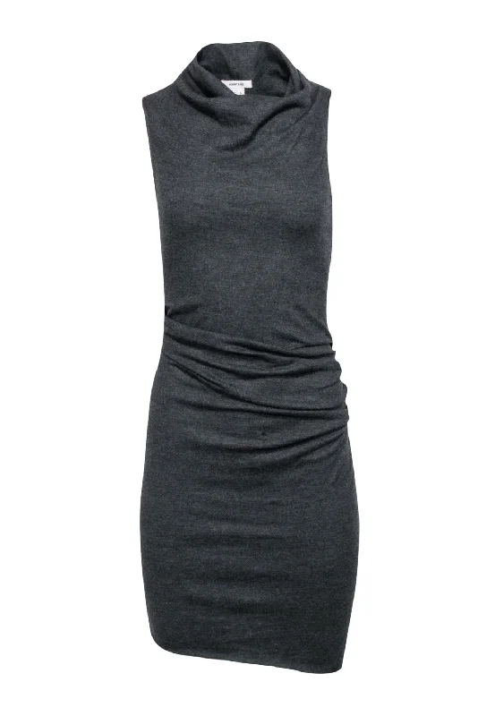 Helmut Lang - Grey Draped Wool Sleeveless Dress Sz S Ruffled unclassified dresses