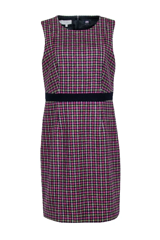 Hobbs - Pink & Navy Houndstooth Print Sleeveless Shift Dress Sz 10 Backless unclassified dresses