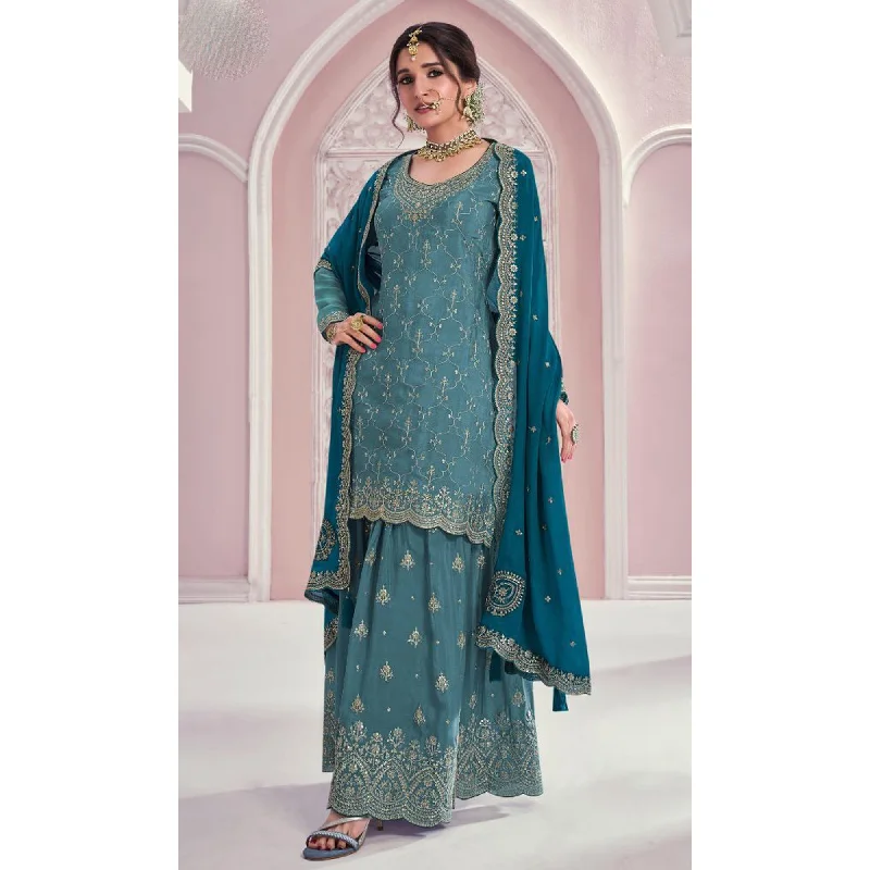 Indian Ethnic Wear Chinon With Embroidery Work Salwar Kameez Sharara suits Travel unclassified dresses