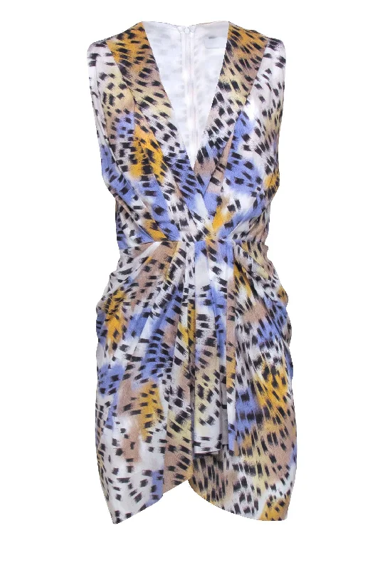 IRO - Ivory w/ Blue & Orange Abstract Print Sleeveless Dress Sz 2 Date night unclassified dresses