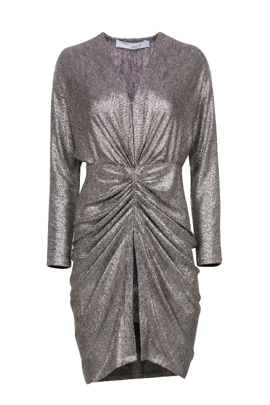 IRO - Metallic Silver Ruched Deep V-neck Dress Sz 8 Club unclassified dresses