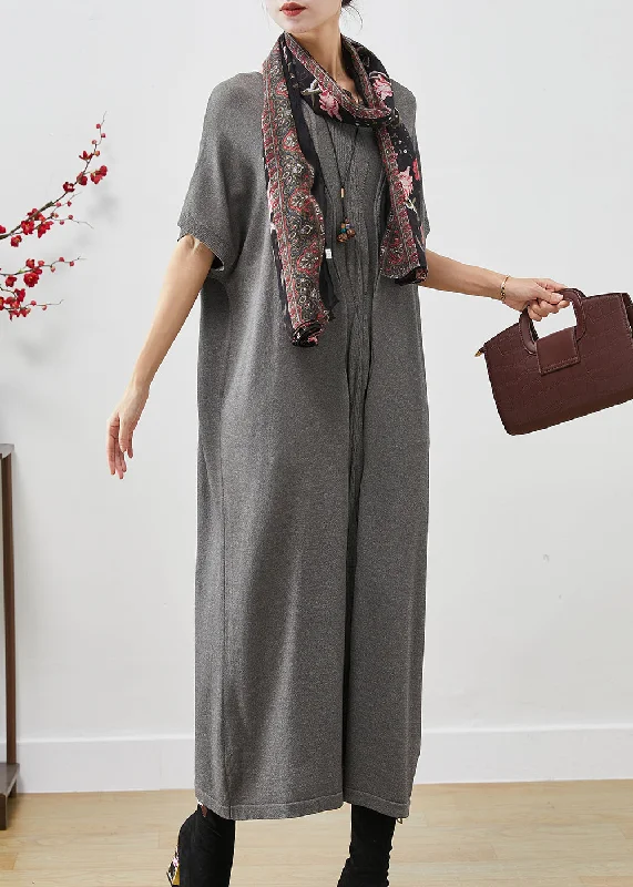 Italian Grey Oversized Wrinkled Cotton Robe Dresses Spring Party unclassified dresses