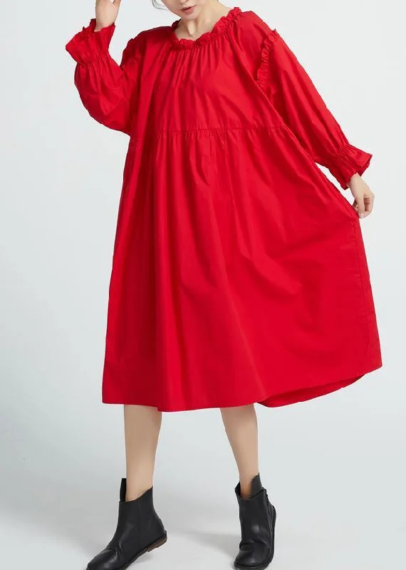 Italian Red cotton Wardrobes High Waist  Robe spring Dresses Neutral tone unclassified dresses