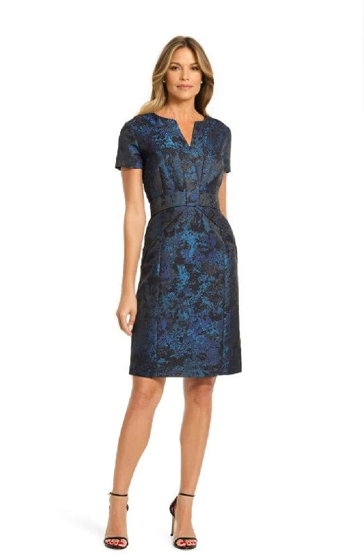 Jacquard Bow Detail Dress in Blue Fall unclassified dresses