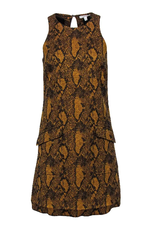 Joie - Camel & Black Sleeveless Animal Print A-line Dress Sz XS Halter unclassified dresses