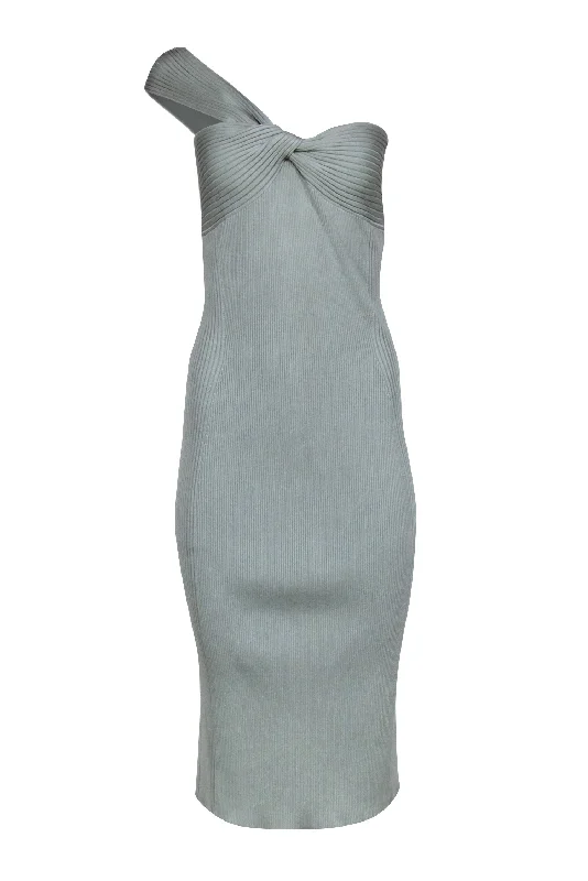 Jonathan Simkhai - Mint Green Ribbed One Shoulder Dress Sz L Neutral tone unclassified dresses