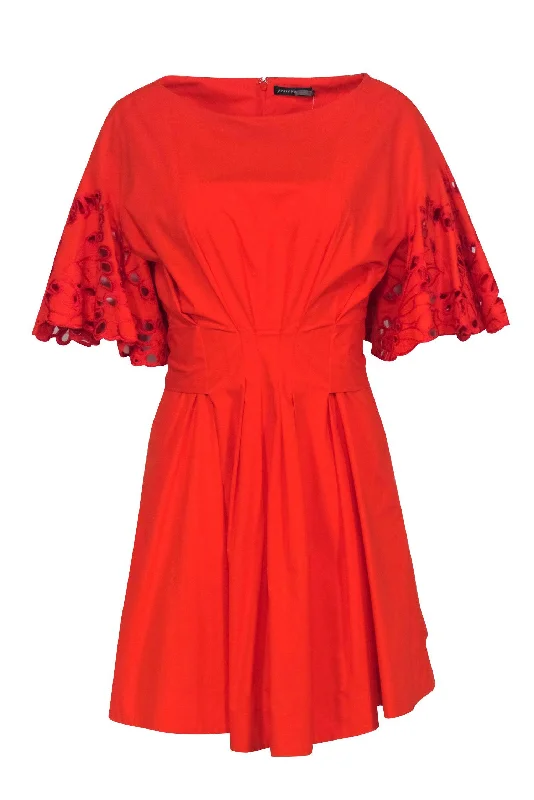 Josie Natori - Orange Eyelet Trim Dress Sz 10 Ruffled unclassified dresses