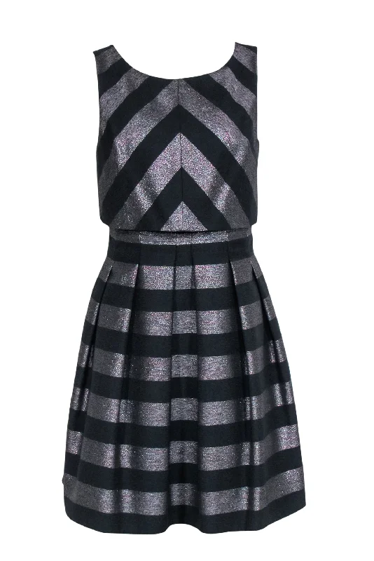 Karen Millen - Black & Metallic Stripe Dress Sz 6 Formal unclassified dresses