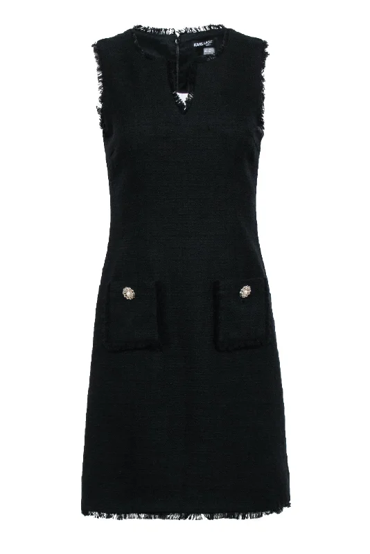 Karl Lagerfeld - Black Tweed Pocket Front Dress Sz 4 Beaded unclassified dresses